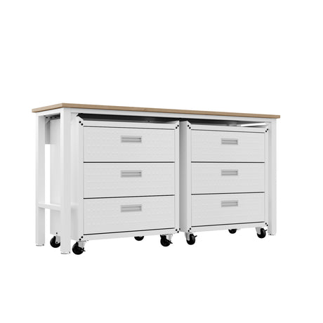 3-Piece Fortress Mobile Space-Saving Garage Cabinet and Worktable 6.0 in White - Ornate Home