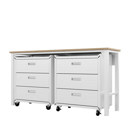 3-Piece Fortress Mobile Space-Saving Garage Cabinet and Worktable 6.0 in White - Ornate Home