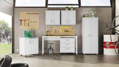 3-Piece Fortress Mobile Space-Saving Garage Cabinet and Worktable 6.0 in White - Ornate Home
