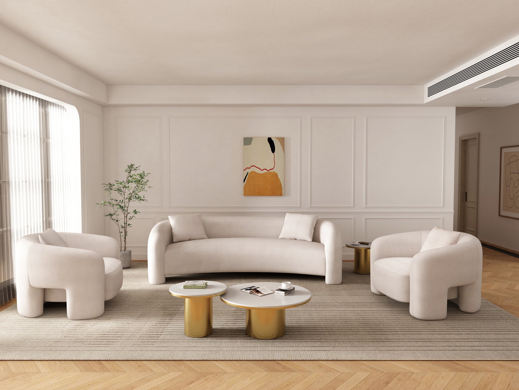 3-Piece Sylvia Sofa and Accent Chair in Angora - Ornate Home