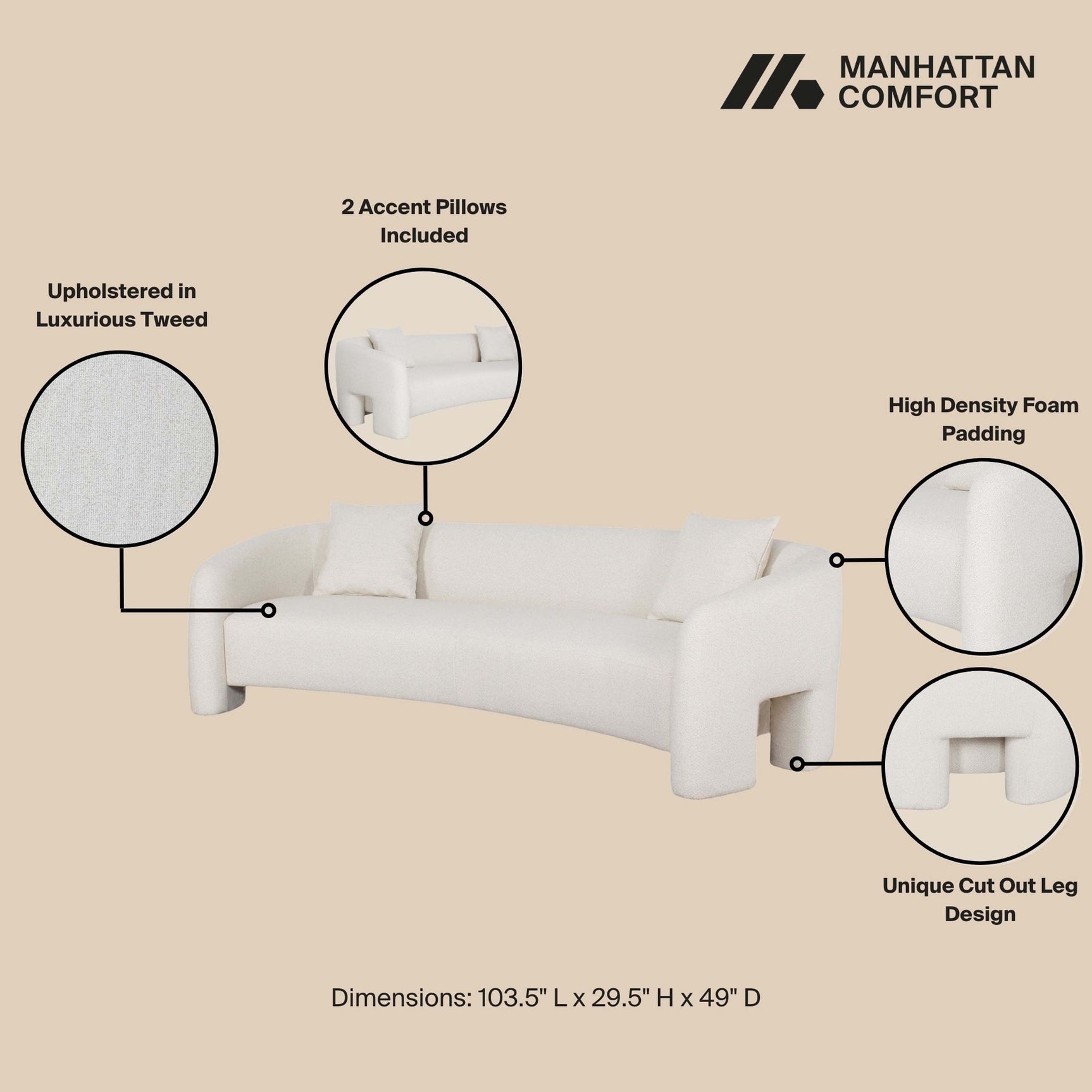3-Piece Sylvia Sofa and Accent Chair in Angora - Ornate Home