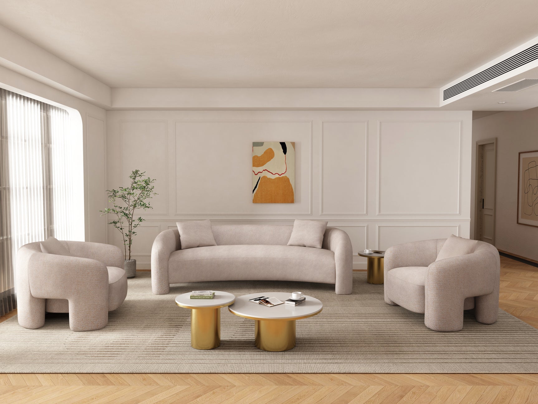 3-Piece Sylvia Sofa and Accent Chair in Gold Dust - Ornate Home