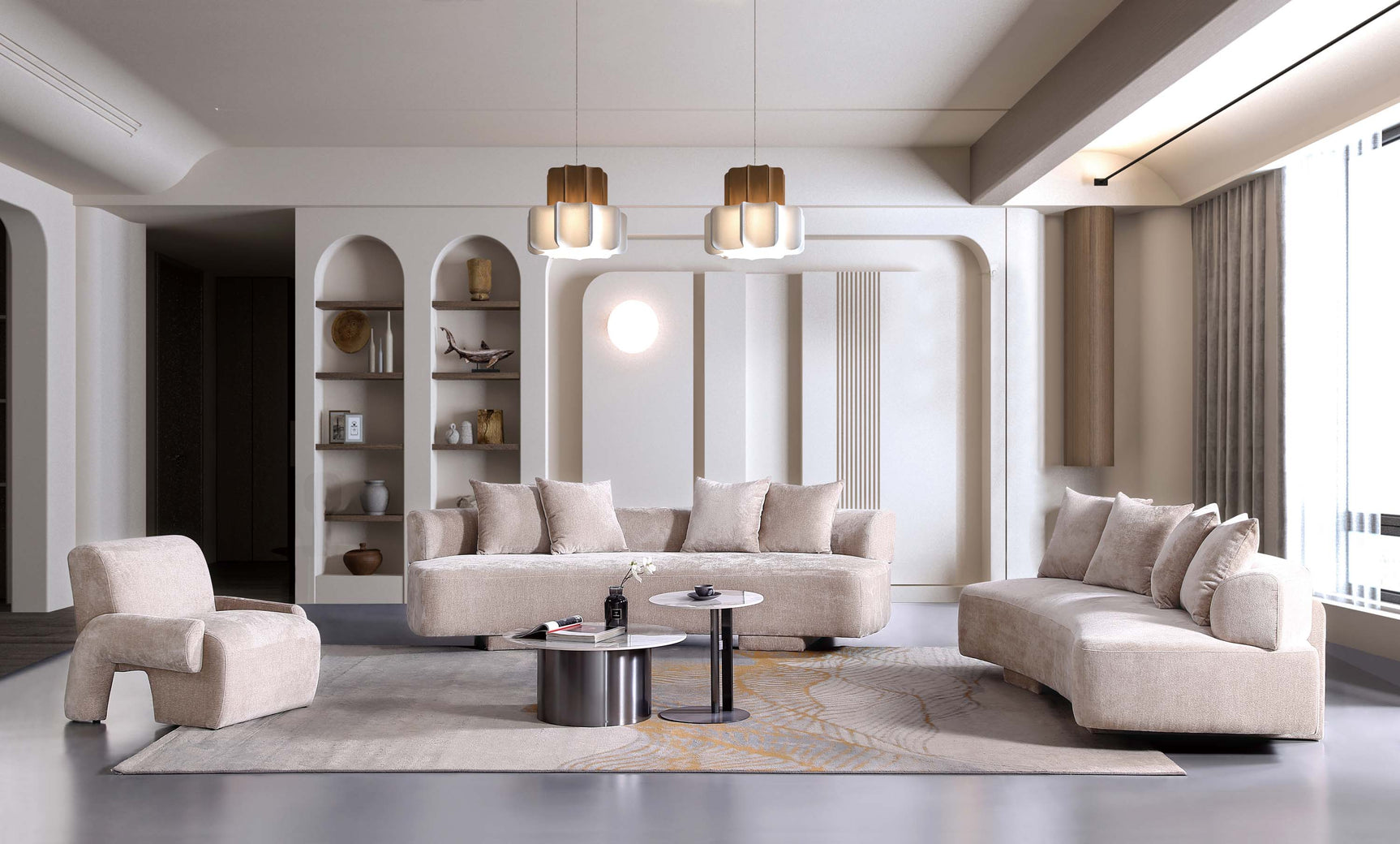 3-Piece Verandah 90.6" Sofa, 112" XL Sofa and Accent Chair in Beige - Ornate Home