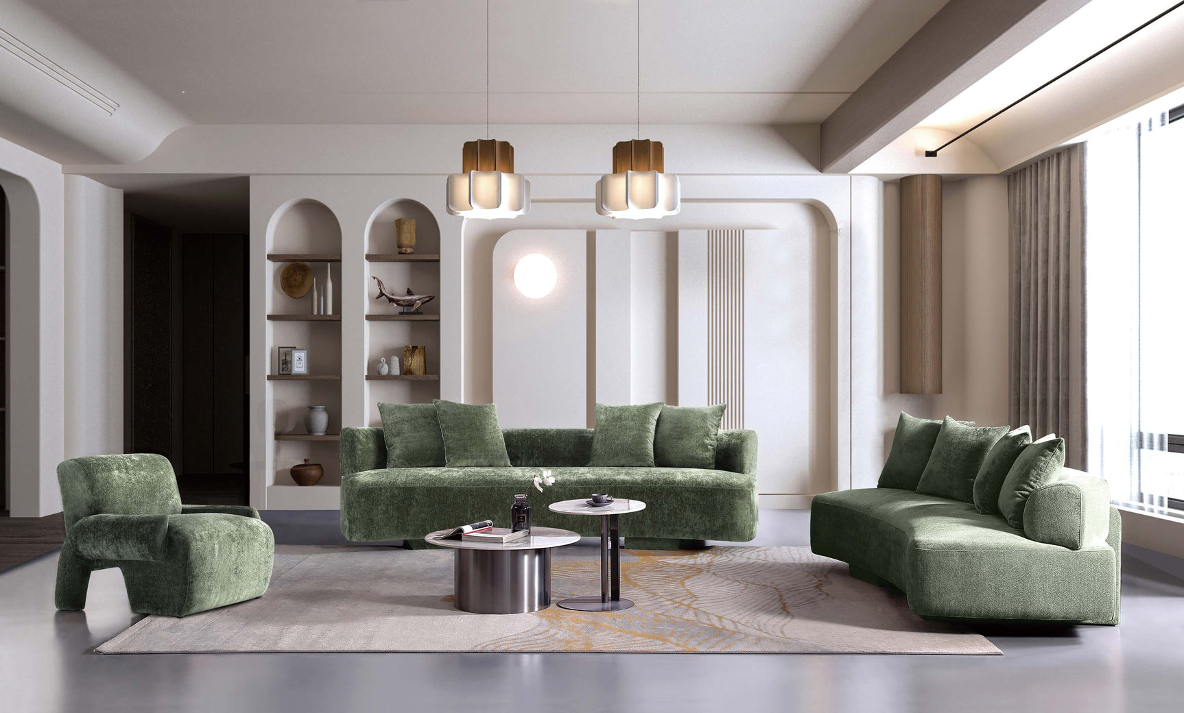 3-Piece Verandah 90.6" Sofa, 112" XL Sofa and Accent Chair in Olive Green - Ornate Home