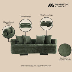3-Piece Verandah 90.6" Sofa, 112" XL Sofa and Accent Chair in Olive Green - Ornate Home