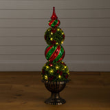 3' Pre-Lit Artificial Christmas Ornament Boxwood Topiary Tree with 70 Warm White LED Lights