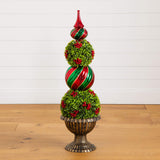 3' Pre-Lit Artificial Christmas Ornament Boxwood Topiary Tree with 70 Warm White LED Lights