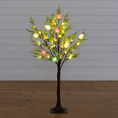 3' Pre-Lit Artificial Easter Egg Twig Tree with Greens and 40 Warm White LED Lights - Ornate Home