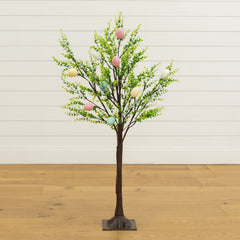 3' Pre-Lit Artificial Easter Egg Twig Tree with Greens and 40 Warm White LED Lights - Ornate Home