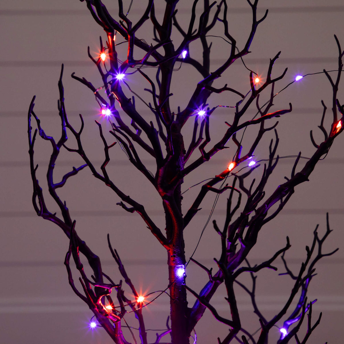 3' Pre-Lit Artificial Halloween Black Spooky Twig Tree with 100 Orange & Purple Copper Wire String LED Lights