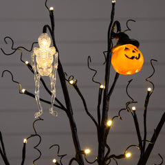 3' Pre-Lit Artificial Halloween Pumpkins and Skulls Ornament Tree with 48 Warm White LED Lights - Ornate Home