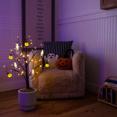 3' Pre-Lit Artificial Halloween Pumpkins and Skulls Ornament Tree with 48 Warm White LED Lights - Ornate Home