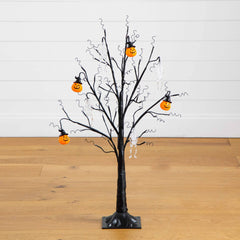 3' Pre-Lit Artificial Halloween Pumpkins and Skulls Ornament Tree with 48 Warm White LED Lights - Ornate Home