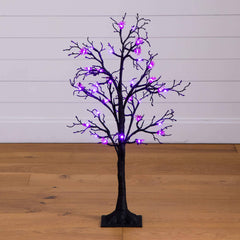 3' Pre-Lit Artificial Halloween Spider Twig Tree with 36 Purple LED Lights - Ornate Home