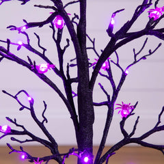 3' Pre-Lit Artificial Halloween Spider Twig Tree with 36 Purple LED Lights - Ornate Home