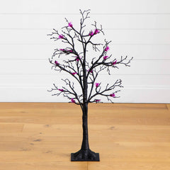 3' Pre-Lit Artificial Halloween Spider Twig Tree with 36 Purple LED Lights - Ornate Home