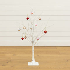 3' Pre-Lit Artificial Valentine's Day Twig Tree with 12 Warm White LED Lights and Heart Ornaments - Ornate Home