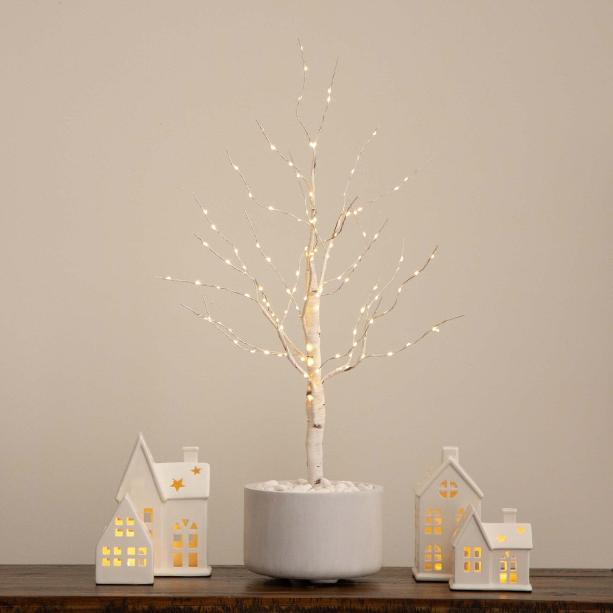 3’ Pre-Lit Artificial White Birch Tree with 120 Warm White LED Lights