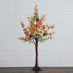 3' Pre-Lit Autumn Eucalyptus Artificial Fall Tree with Pinecones, Berries and 36 Warm White LED Lights - Ornate Home