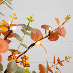 3' Pre-Lit Autumn Eucalyptus Artificial Fall Tree with Pinecones, Berries and 36 Warm White LED Lights - Ornate Home