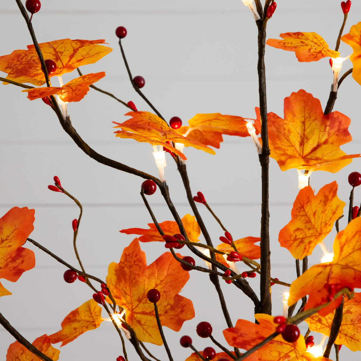 3' Pre-Lit Autumn Maple Artificial Fall Tree with Berries and 36 Warm White LED Lights