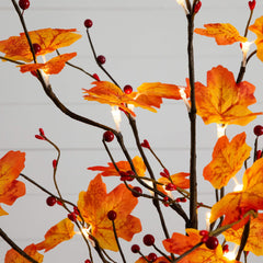 3' Pre-Lit Autumn Maple Artificial Fall Tree with Berries and 36 Warm White LED Lights - Ornate Home
