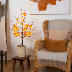 3' Pre-Lit Autumn Maple Artificial Fall Tree with Berries and 36 Warm White LED Lights - Ornate Home