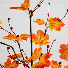 3' Pre-Lit Autumn Maple Artificial Fall Tree with Berries and 36 Warm White LED Lights - Ornate Home