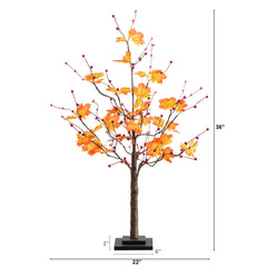 3' Pre-Lit Autumn Maple Artificial Fall Tree with Berries and 36 Warm White LED Lights - Ornate Home