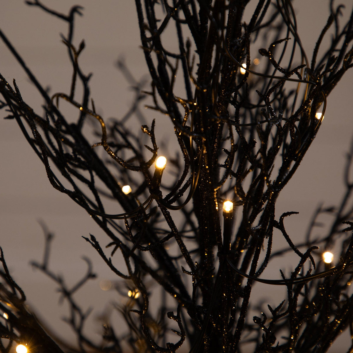3’ Pre-Lit Halloween Black Twig Artificial Fall Tree in Burlap Planter with 42 Warm White LED Lights