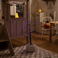 3' Pre-Lit Halloween Black Twig Artificial Tree with 80 Orange & Purple LED Lights - Ornate Home