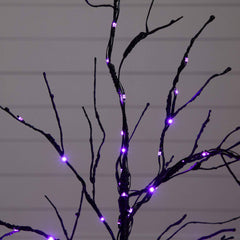 3' Pre-Lit Halloween Black Twig Artificial Tree with 80 Orange & Purple LED Lights - Ornate Home