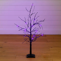 3' Pre-Lit Halloween Black Twig Artificial Tree with 80 Orange & Purple LED Lights - Ornate Home