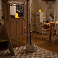 3' Pre-Lit Halloween Black Twig Artificial Tree with 80 Orange & Purple LED Lights - Ornate Home