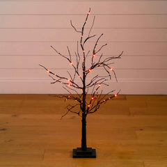 3' Pre-Lit Halloween Black Twig Artificial Tree with 80 Orange & Purple LED Lights - Ornate Home