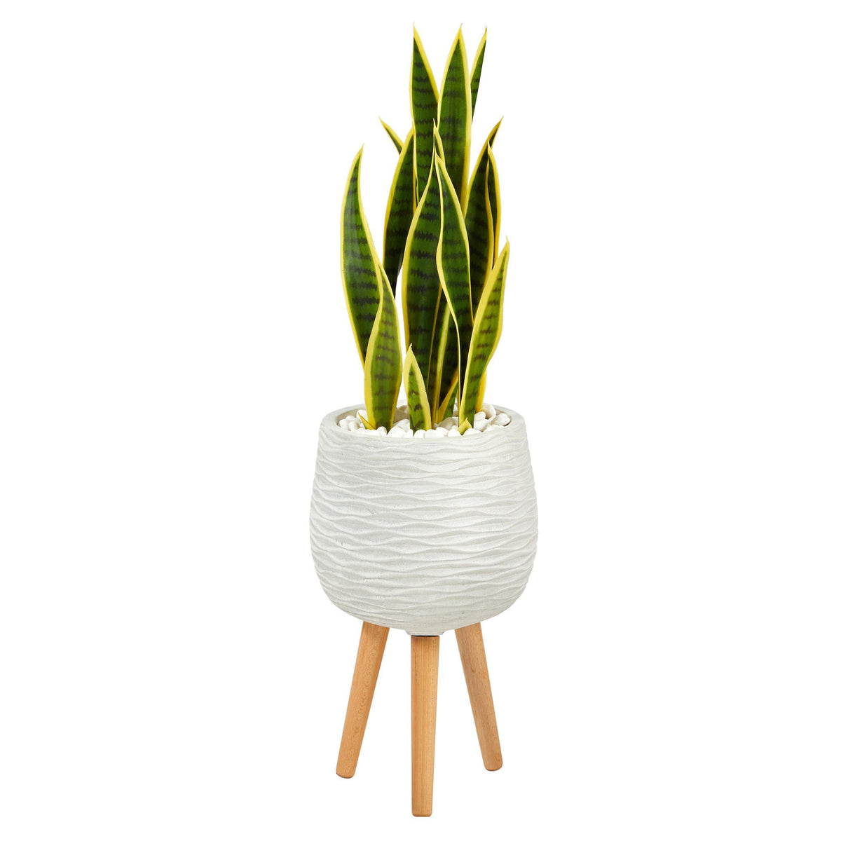 3’ Sansevieria Artificial Plant in White Planter with Stand - Ornate Home