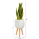 3’ Sansevieria Artificial Plant in White Planter with Stand - Ornate Home