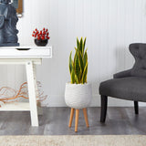 3’ Sansevieria Artificial Plant in White Planter with Stand - Ornate Home