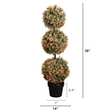 3' UV Resistant Autumn Triple Ball Boxwood Artificial Fall Topiary Tree