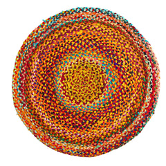 3’ x 3’ Hand Braided Boho Colorful Chindi Round Rug - Ornate Home