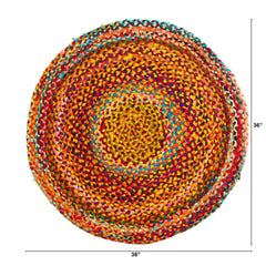 3’ x 3’ Hand Braided Boho Colorful Chindi Round Rug - Ornate Home