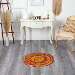 3’ x 3’ Hand Braided Boho Colorful Chindi Round Rug - Ornate Home