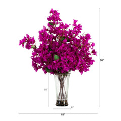 30” Artificial Bougainvillea Arrangement in Glass Vase - Ornate Home