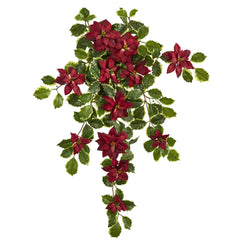 30” Poinsettia and Variegated Holly Artificial Plant (Set of 2) (Real Touch) - Ornate Home