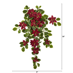 30” Poinsettia and Variegated Holly Artificial Plant (Set of 2) (Real Touch) - Ornate Home