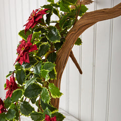 30” Poinsettia and Variegated Holly Artificial Plant (Set of 2) (Real Touch) - Ornate Home