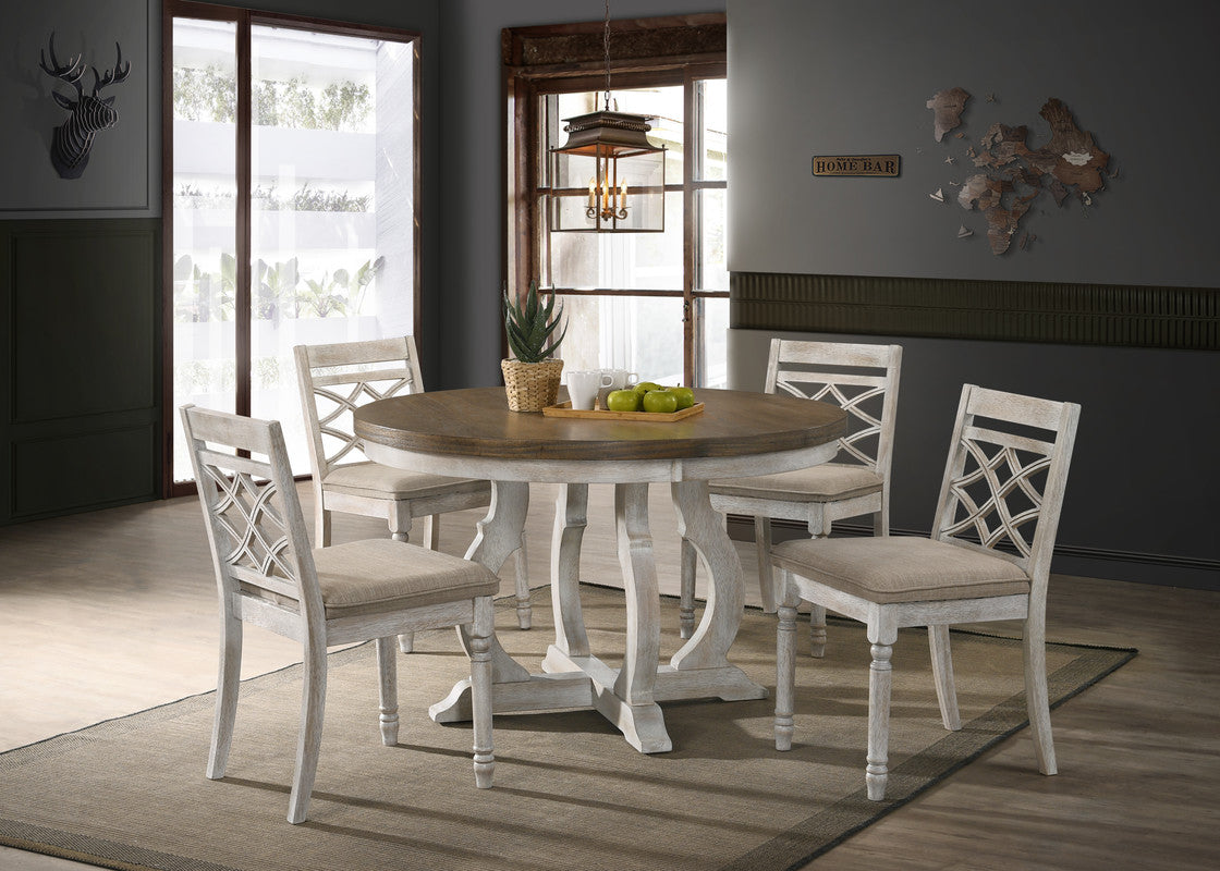 Havanna Vintage Walnut/Off White 47" 5-Piece Round Dining Set