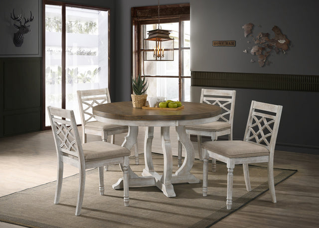 Havanna Vintage Walnut/Off White 47" 5-Piece Round Dining Set