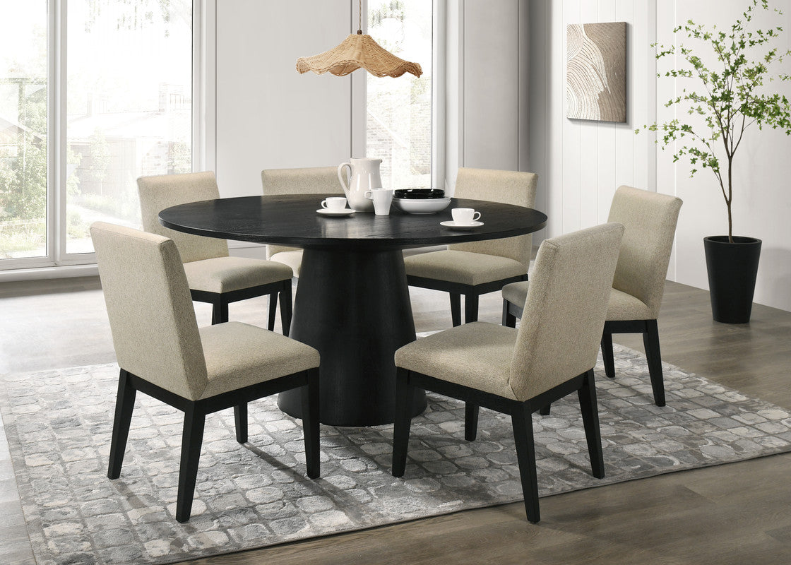 Jasper Ebony Black 59" 7-Piece Round Dining Set