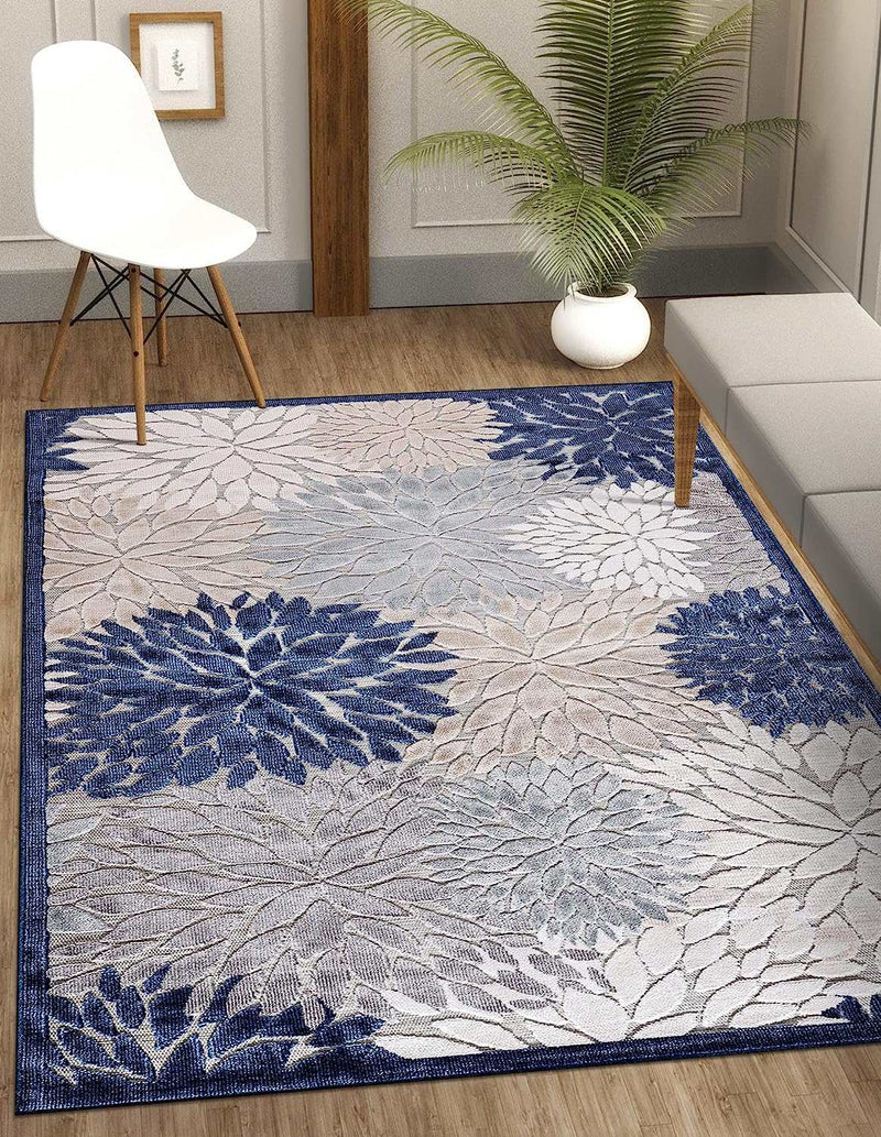 Spring Blue Floral Exotic Tropical Non-Shedding Indoor/Outdoor Area Rugs - Ornate Home